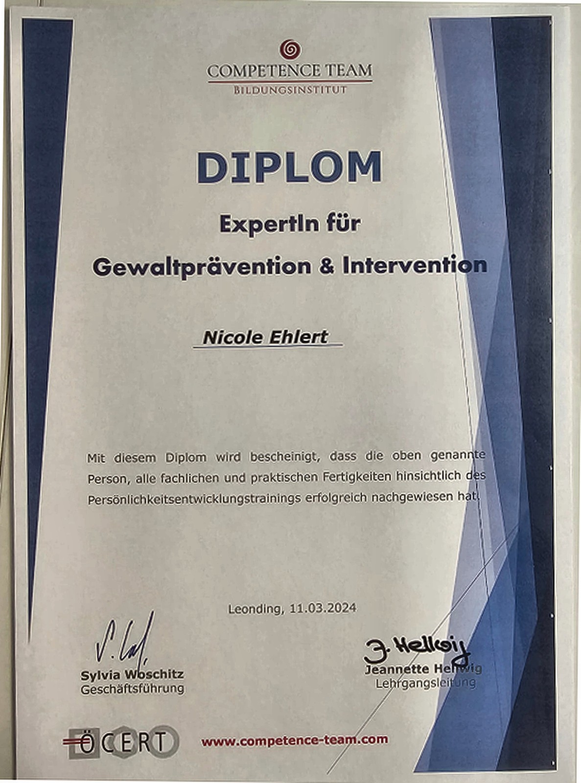 Zertifikat: Expertin für Gewaltprävention & Intervention