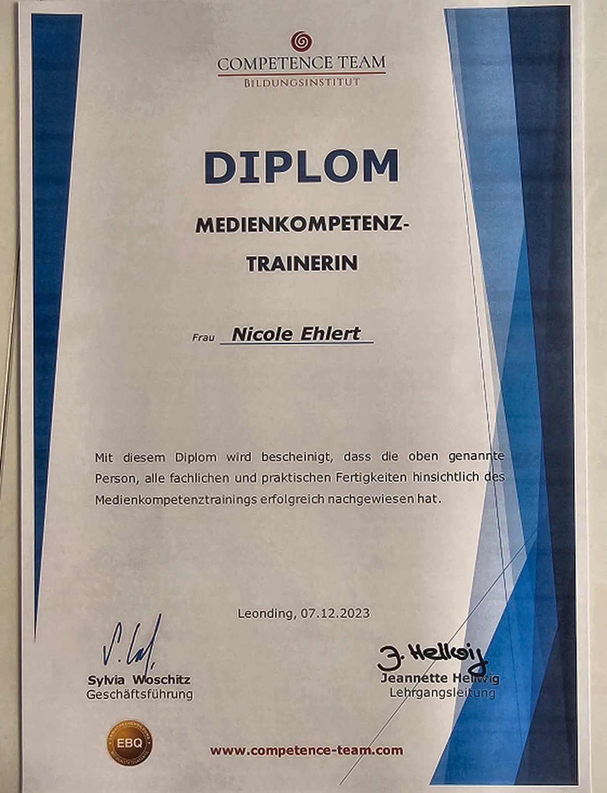 Zertifikat: Medienkompetenz-Trainerin