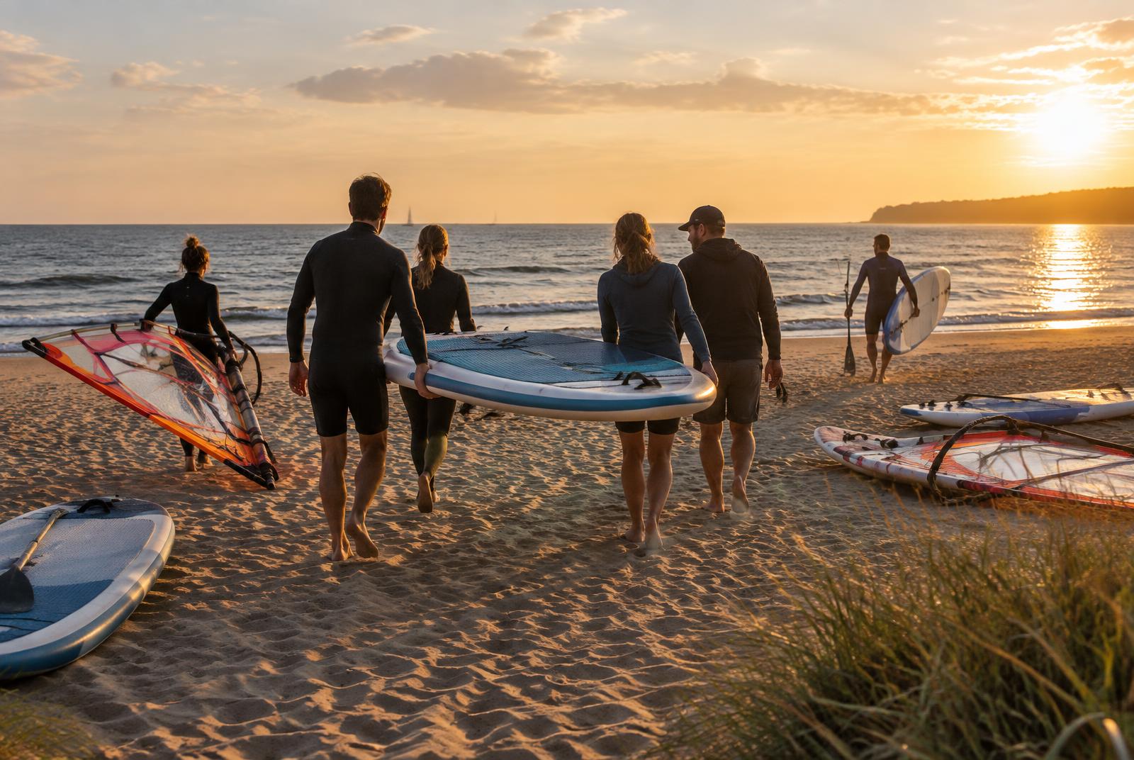 Gruppe am Strand am Wasser