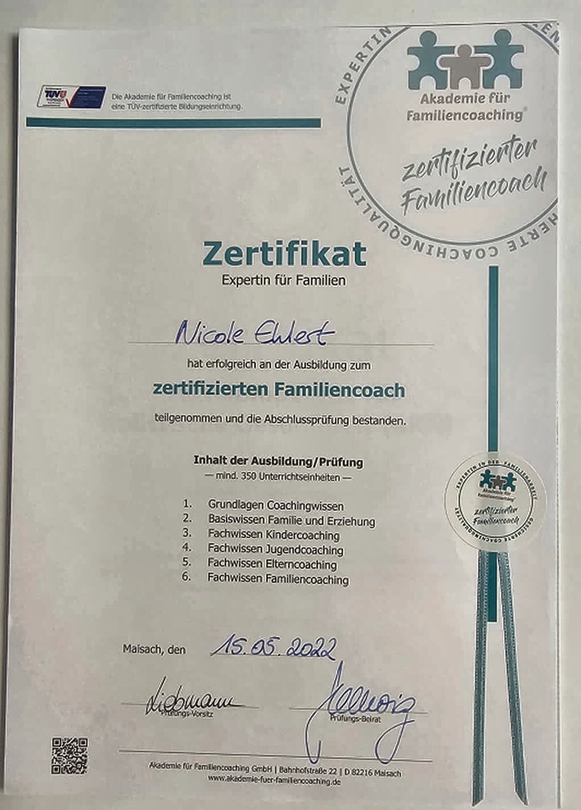 Zertifikat: Zertifizierter Familiencoach
